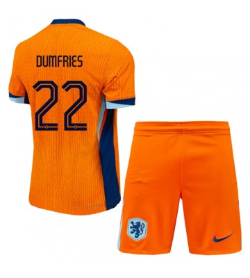 Países Bajos Denzel Dumfries #22 Primera Equipación Niños Eurocopa 2024 Manga Corta (+ Pantalones cortos)